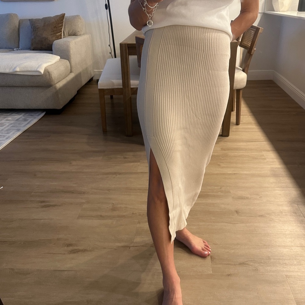 Calvin Klein Jeans Ribbed Sweater Knit Skirt with Slit